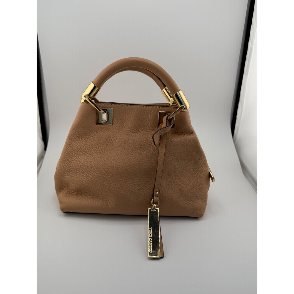 Vince Camuto Satchel Handbag Womens Small Tan Pebbled Leather Crossbody Bag